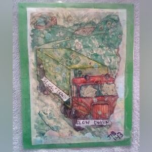 🎨Slow Down Truck Watercolor Painting Art🖼